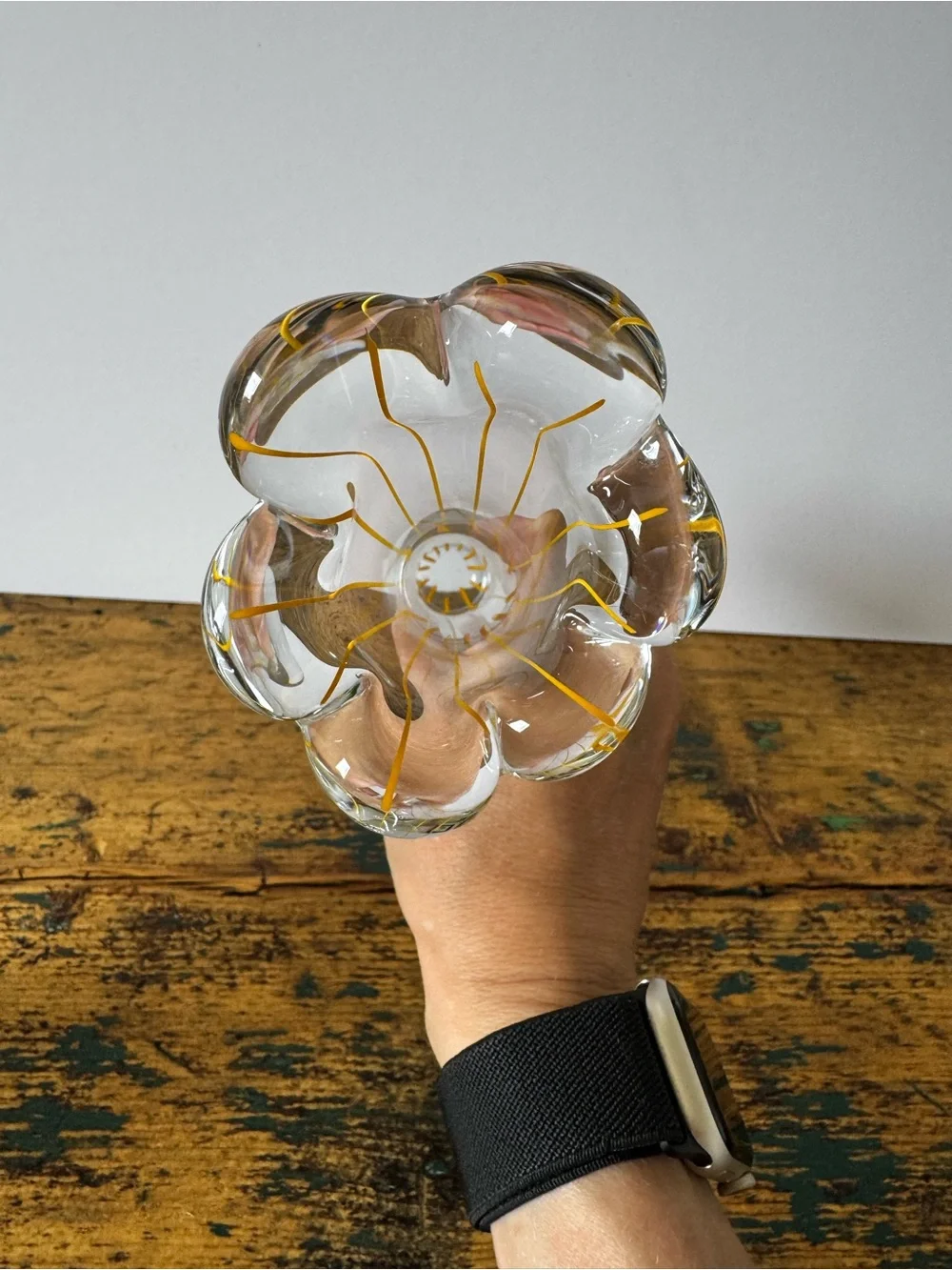 Tall Clear Glass Bud Vase with Yellow Threading - Picture 4 of 7